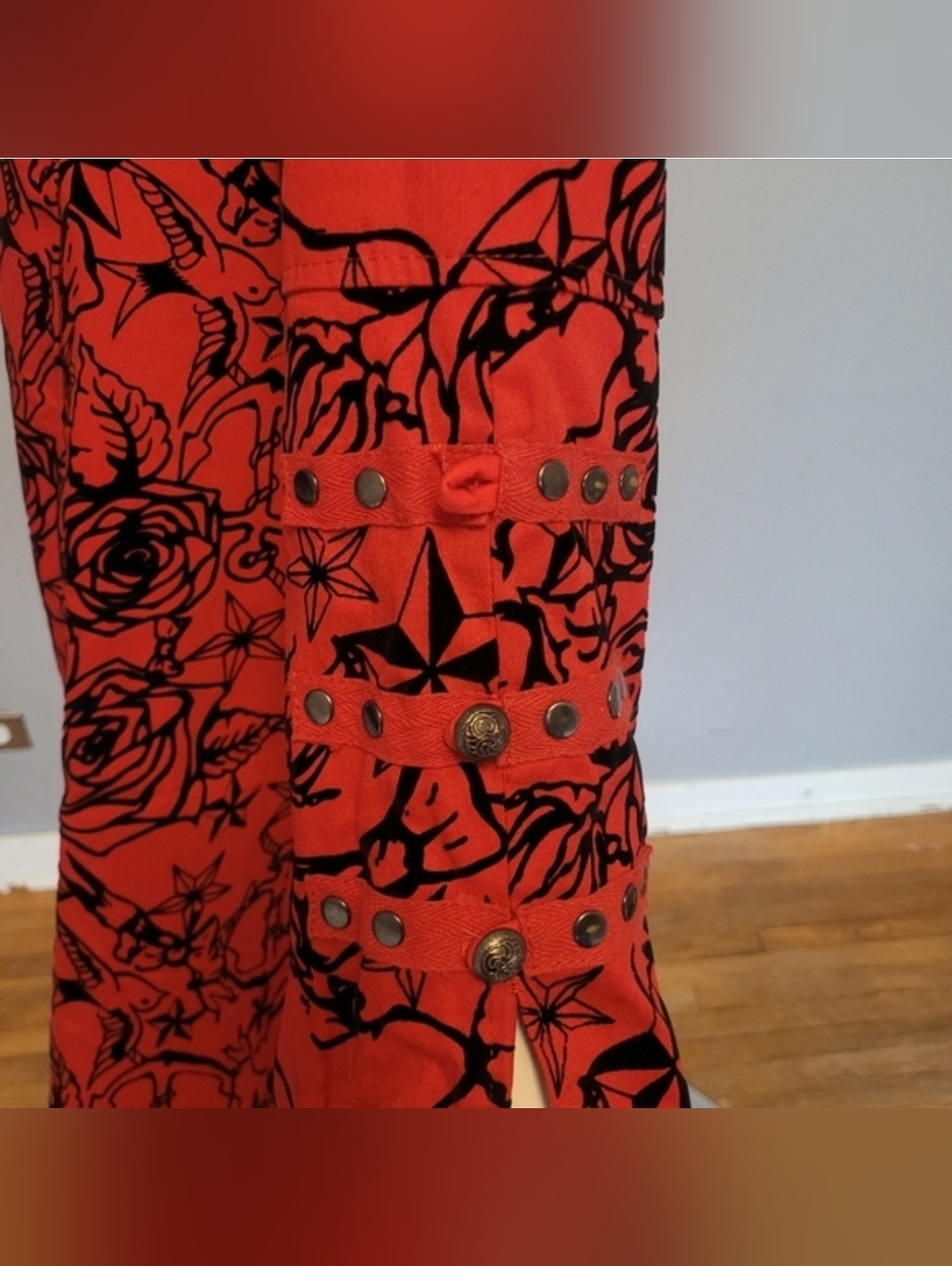 Hearts And Roses Flocked Tattoo Coat With Corset Back, Size 14 - Picture 7 of 12